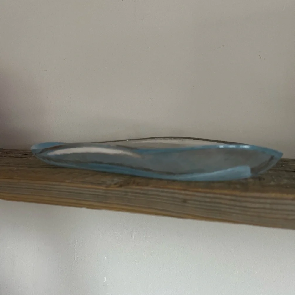 Blue swirl art glass tray platter